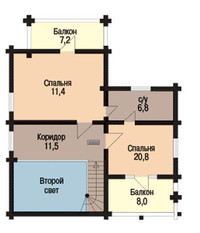 План 2 этажа дома из строганного бревна